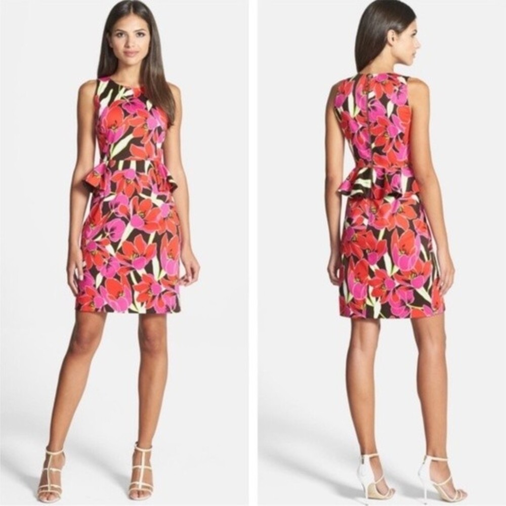 Kate Spade Snap Dragon Cotton Floral Print Sleeveless Peplum Midi Dress Size 8